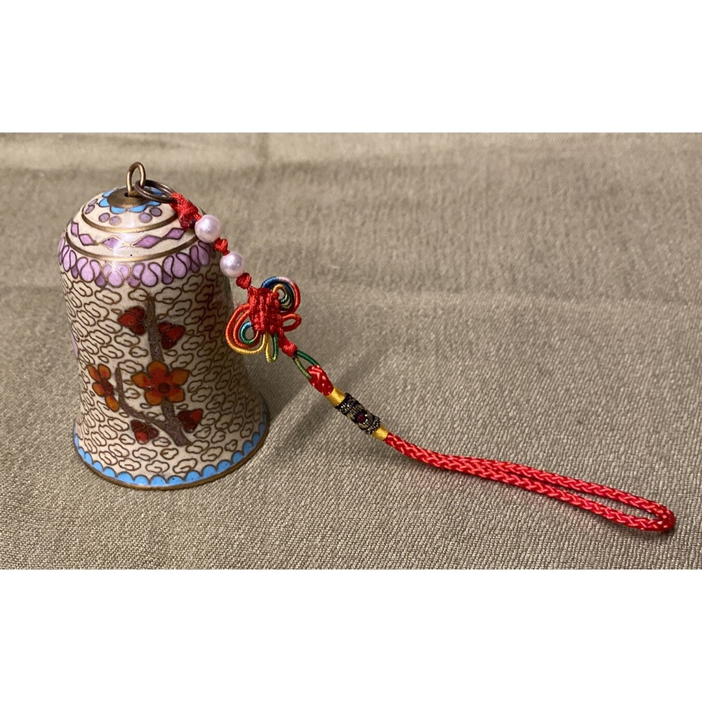 Hand Made VNTG Chinese Cloisonne Ornament Bell Soft Colors Flowers Copper Enamel